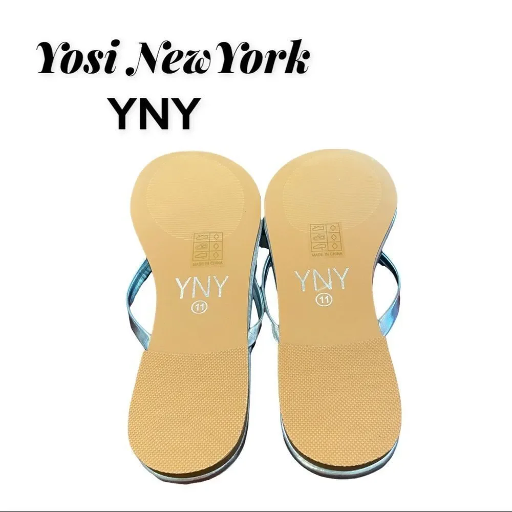NEW Yosi YNY New York Olivia Silver Flip Flop Thong Sandals 11
